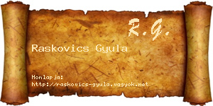 Raskovics Gyula névjegykártya